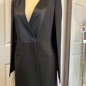BCBGMaxAzria Black Satin-Trim Cape Blazer